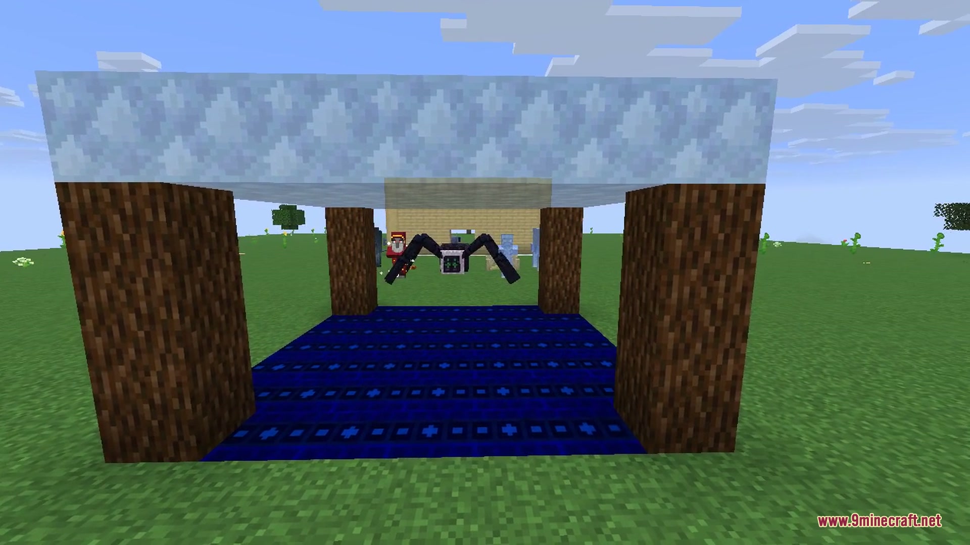 A display of the mod's equipment - a helmet, chestplate and boots alongside a sword, axe and other tools - crafted from the gems and metals found in the dimensions.