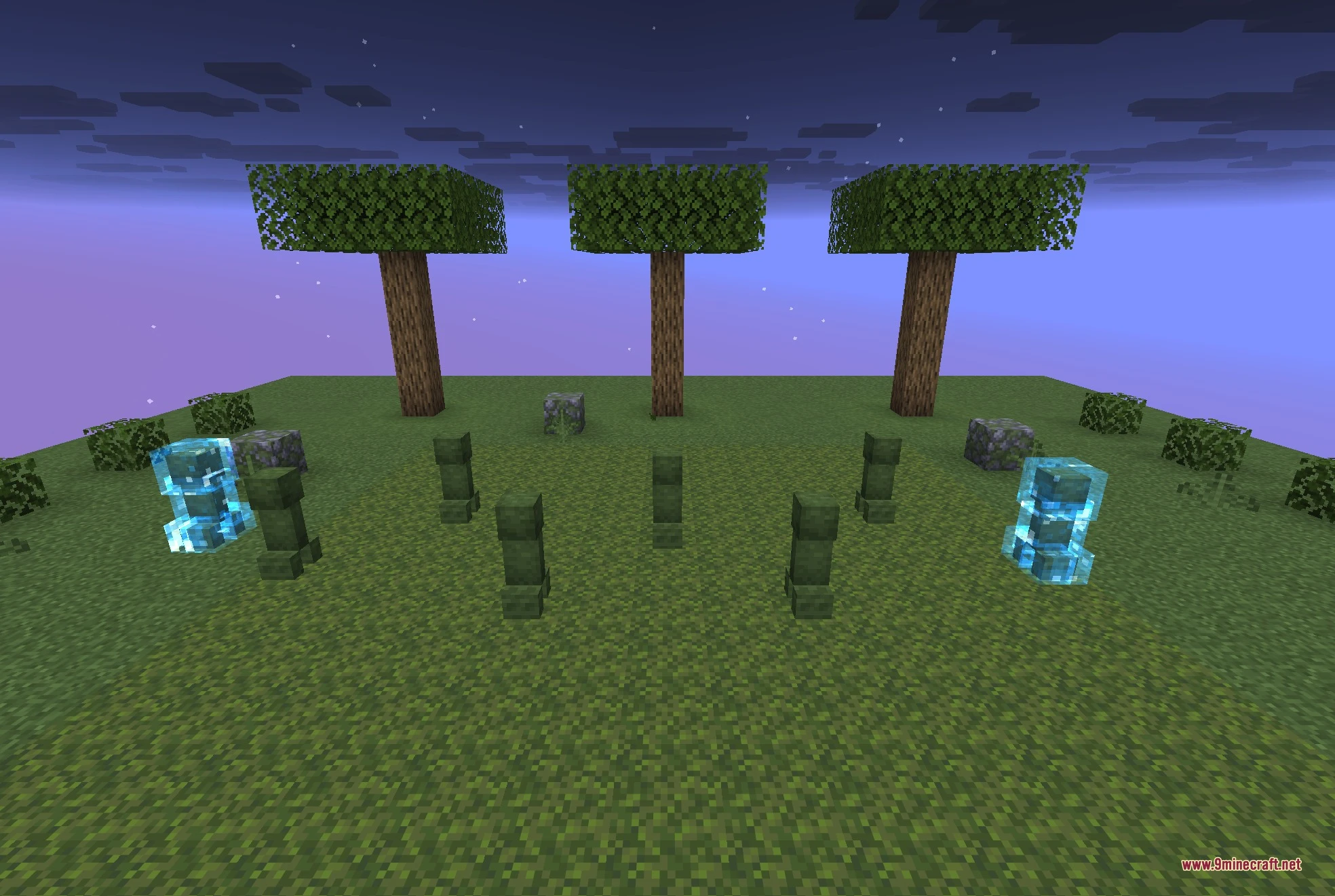 Creepers Revamped 9Minecraft Resource Pack (26.3) – Fresh Looks For Iconic Night Mobs 7 Various creeper models and charged variants standing together on a floating grass island