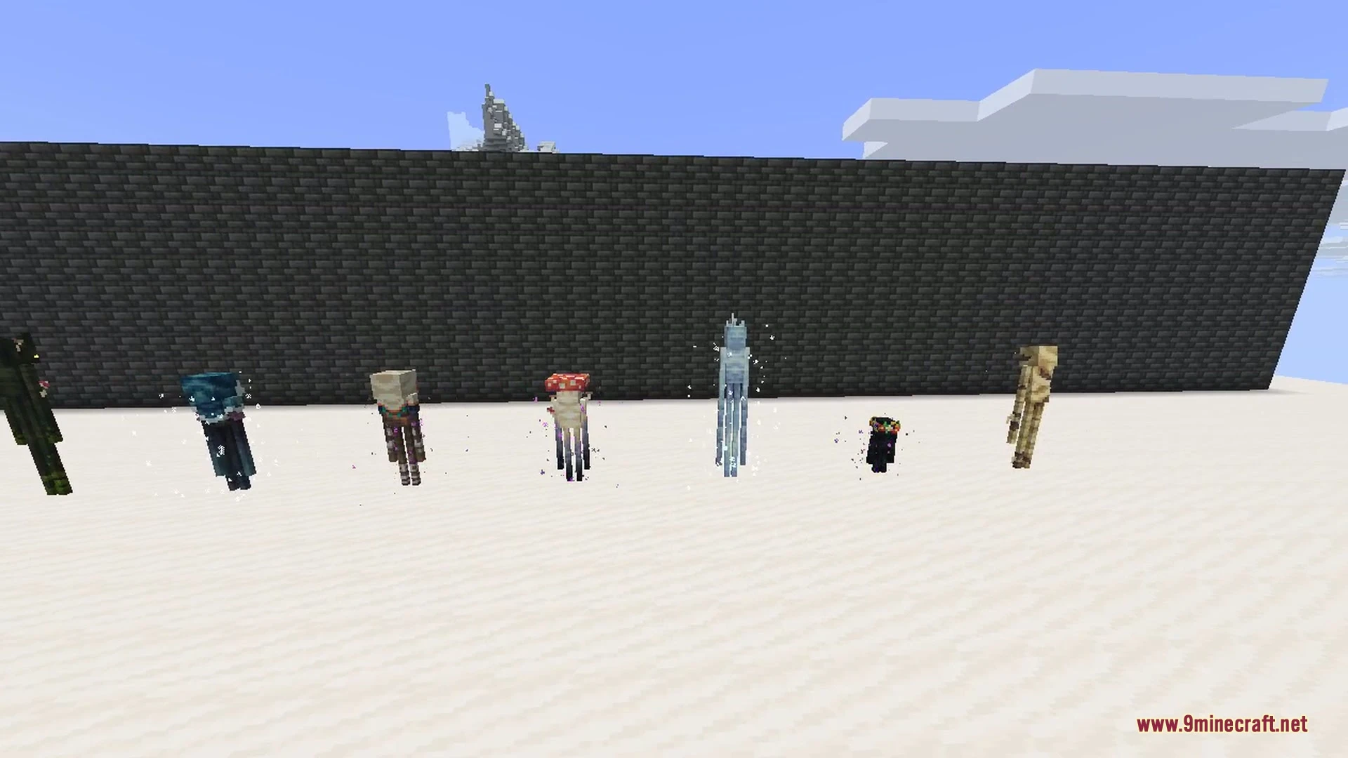 Enderman Overhaul 9Minecraft Mod (26.3, 26.2) – Unique Endermen In Every Biome 4 Close-up of the crimson forest and end enderman variants with glowing eyes and ambient end particles