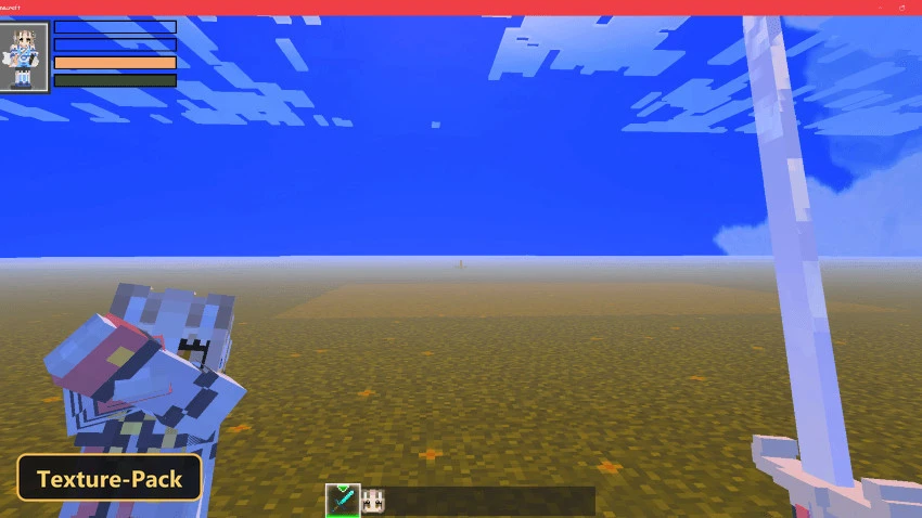 Femboy Totem (26+, 1.21) – Mcpe/Bedrock Texture Pack 5 First-person view of character in blue armor, holding a sword, attacking