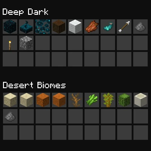 Localized Fishing Tables Data Pack (26.3, 1.20.1) – Catch Rare Treasures 3 Grid display of items caught while fishing in deep dark and desert biomes