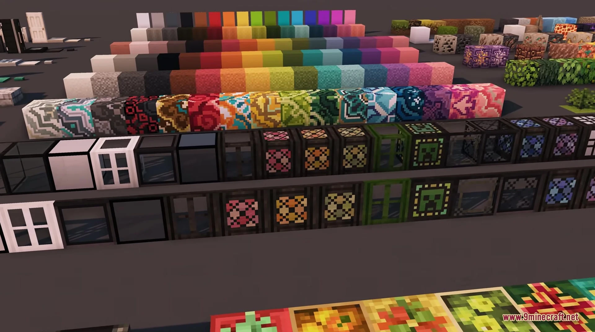 A display of colorful blocks and glass textures from mizuno craft
