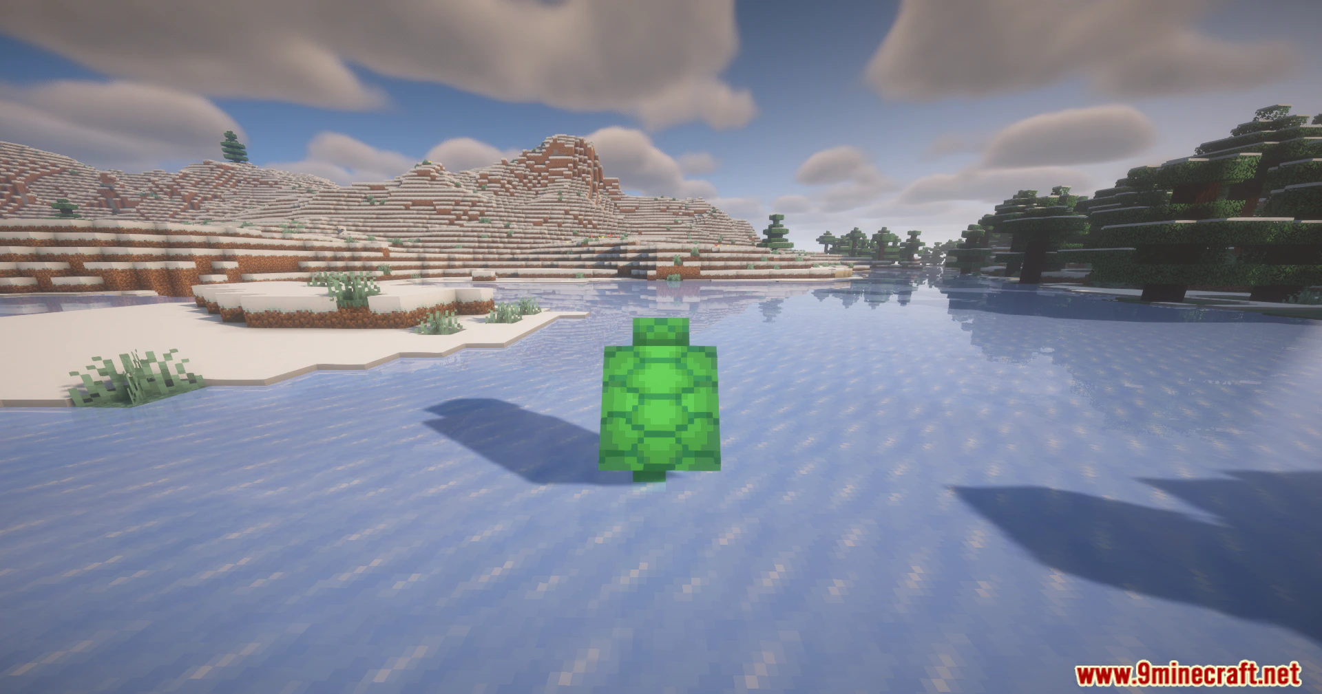 Turtle Armor Mod (26.3, 1.20.1) – Rule The Seas Like A Turtle 6 Player wearing a full set of green turtle armor on ice