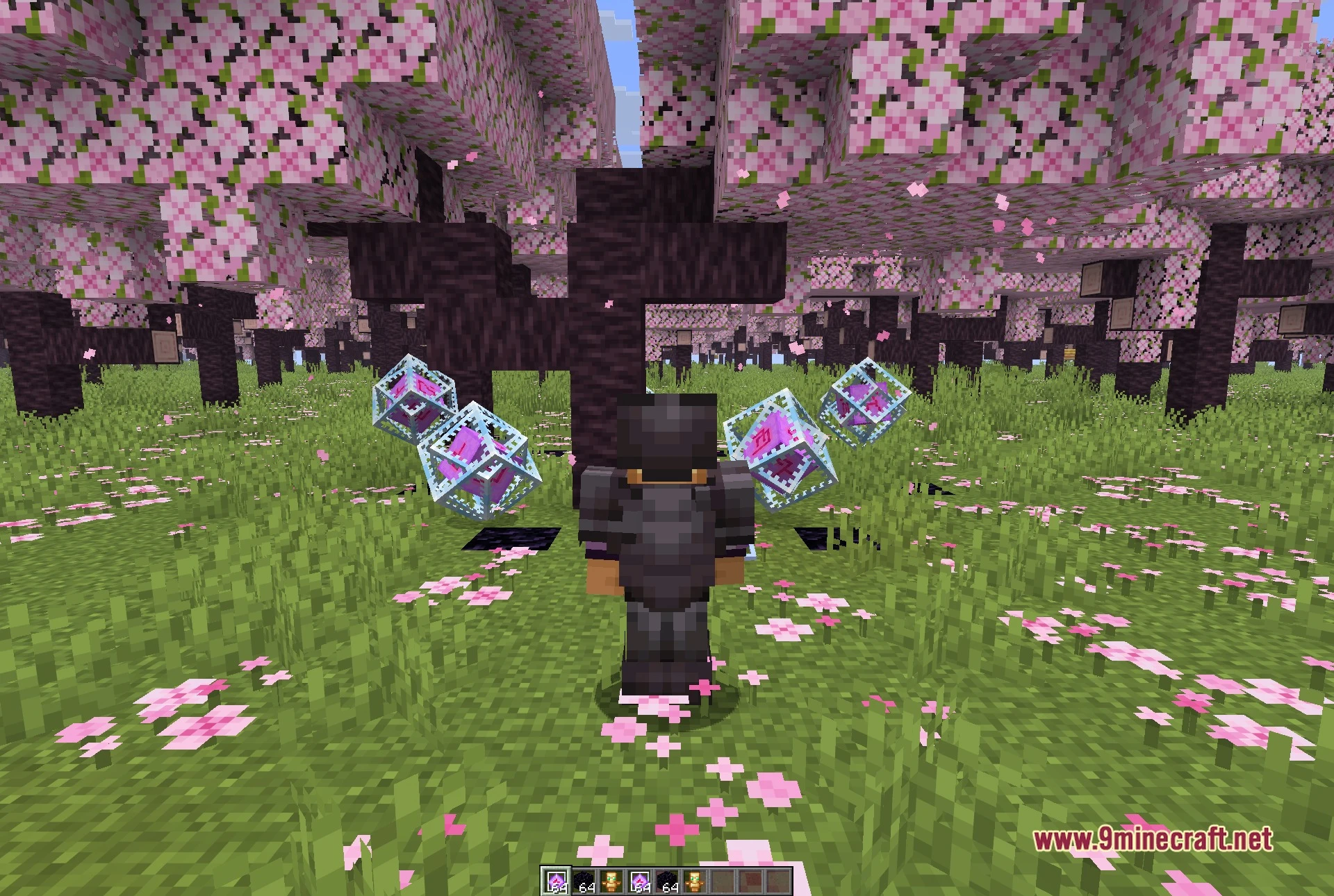Enjoyer Addon Client Mod (1.21.11) – Automate Server Auctions And Mining 4 Third-person view of the player between two end crystals