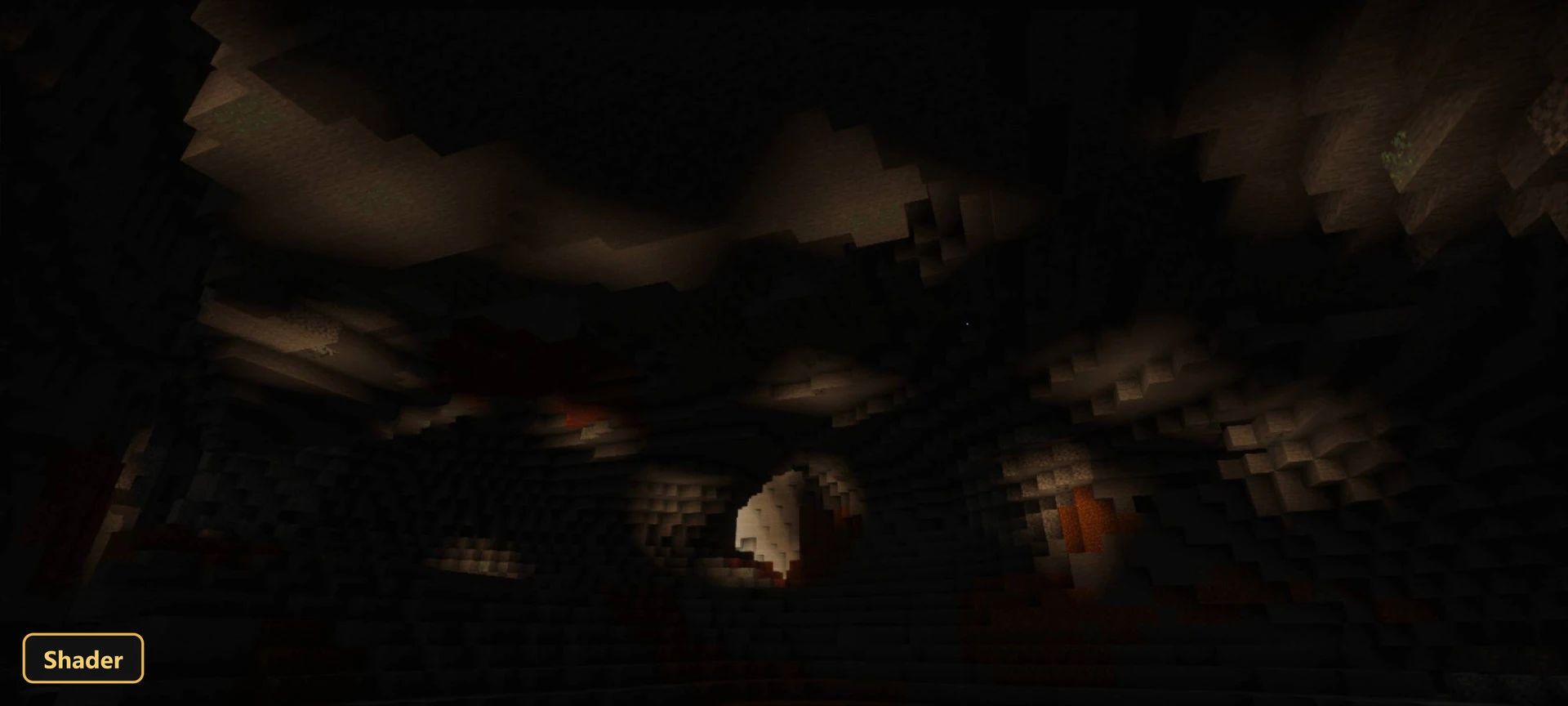 Dark cave interior with subtle light sources and exposed rock