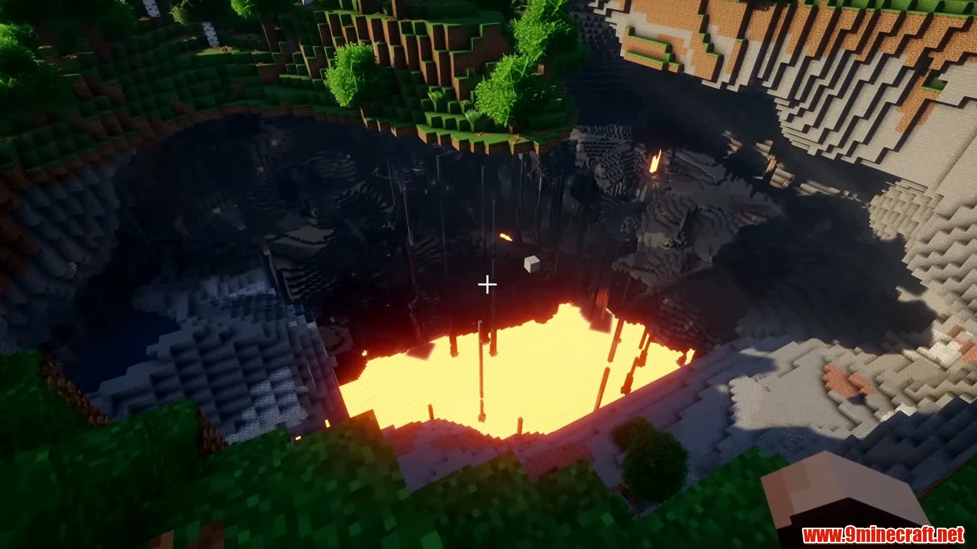 Top 10 Awesome Natural Landscape Seeds For Minecraft 26.2 – Java &Amp; Bedrock Edition 6 Colossal surface sinkhole & molten lava abyss - minecraft seed -294736379