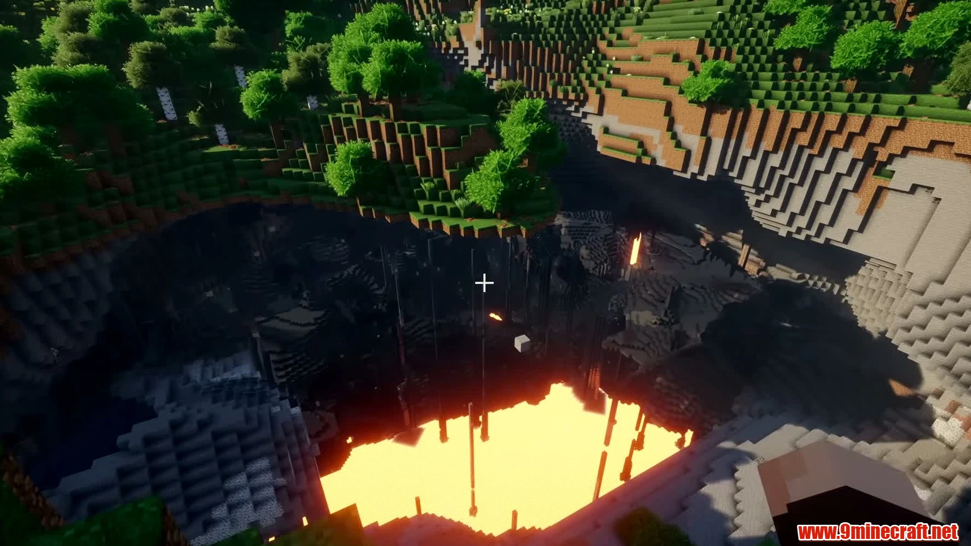Top 10 Awesome Natural Landscape Seeds For Minecraft 26.2 – Java &Amp; Bedrock Edition 7 Colossal surface sinkhole & molten lava abyss - minecraft seed -294736379