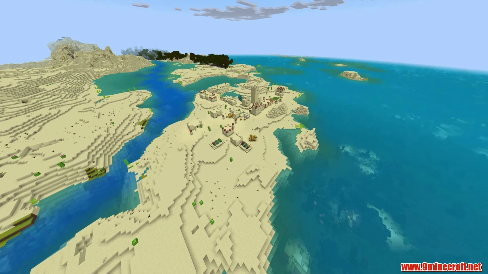 Desert coastal oasis peninsula village - minecraft seed -4703057910848863302