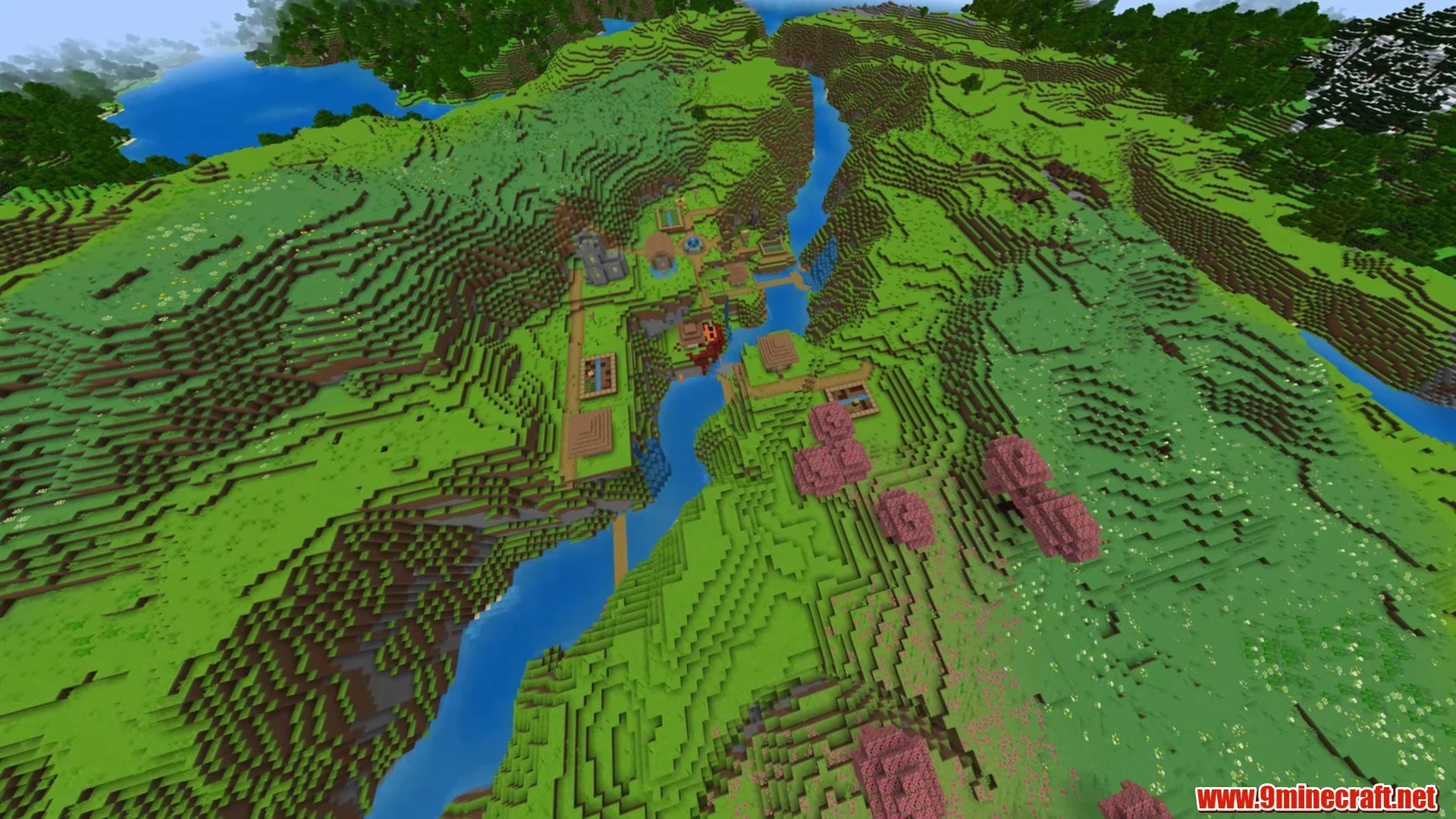 Cherry grove river fjord village - minecraft seed 7520231451893854079