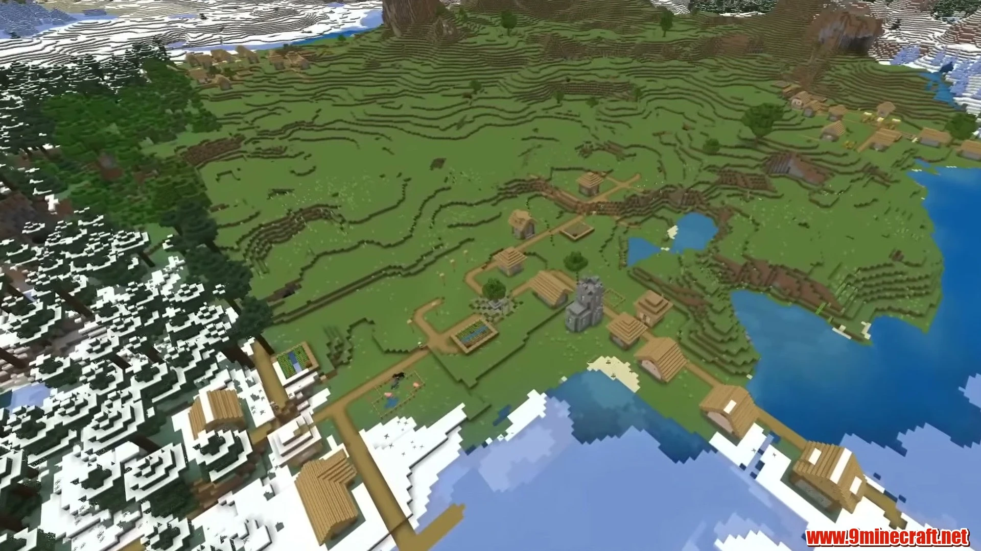 Top 10 Mountain Crater &Amp; Valley Building Seeds For Minecraft 26.2 – Java &Amp; Bedrock Edition 8 Expansive flat plains village & snowy river - minecraft seed 6296590890398043539