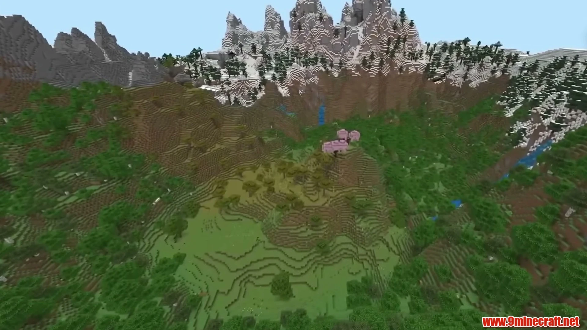 Top 10 Mountain Crater &Amp; Valley Building Seeds For Minecraft 26.2 – Java &Amp; Bedrock Edition 10 Alpine meadow crater & cherry blossom outpost - minecraft seed -1351192767