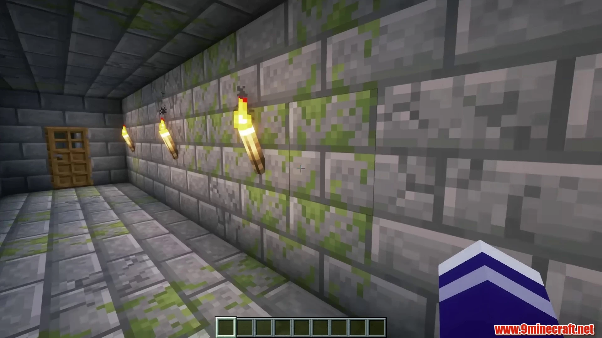 Isolated stronghold bridge corridor - minecraft 26. 3 seed -1950884254474434485 torch-lit stone corridor